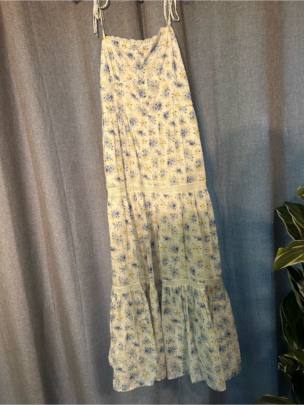 Altar'd State Cream Maxi Dress with Blue Floral Print